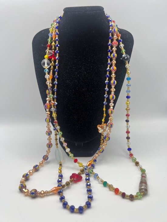 Jewelry - Lot Of 3 Glass Clay Bead Necklaces Multicolor 27" Handmade Boho Festival Layer